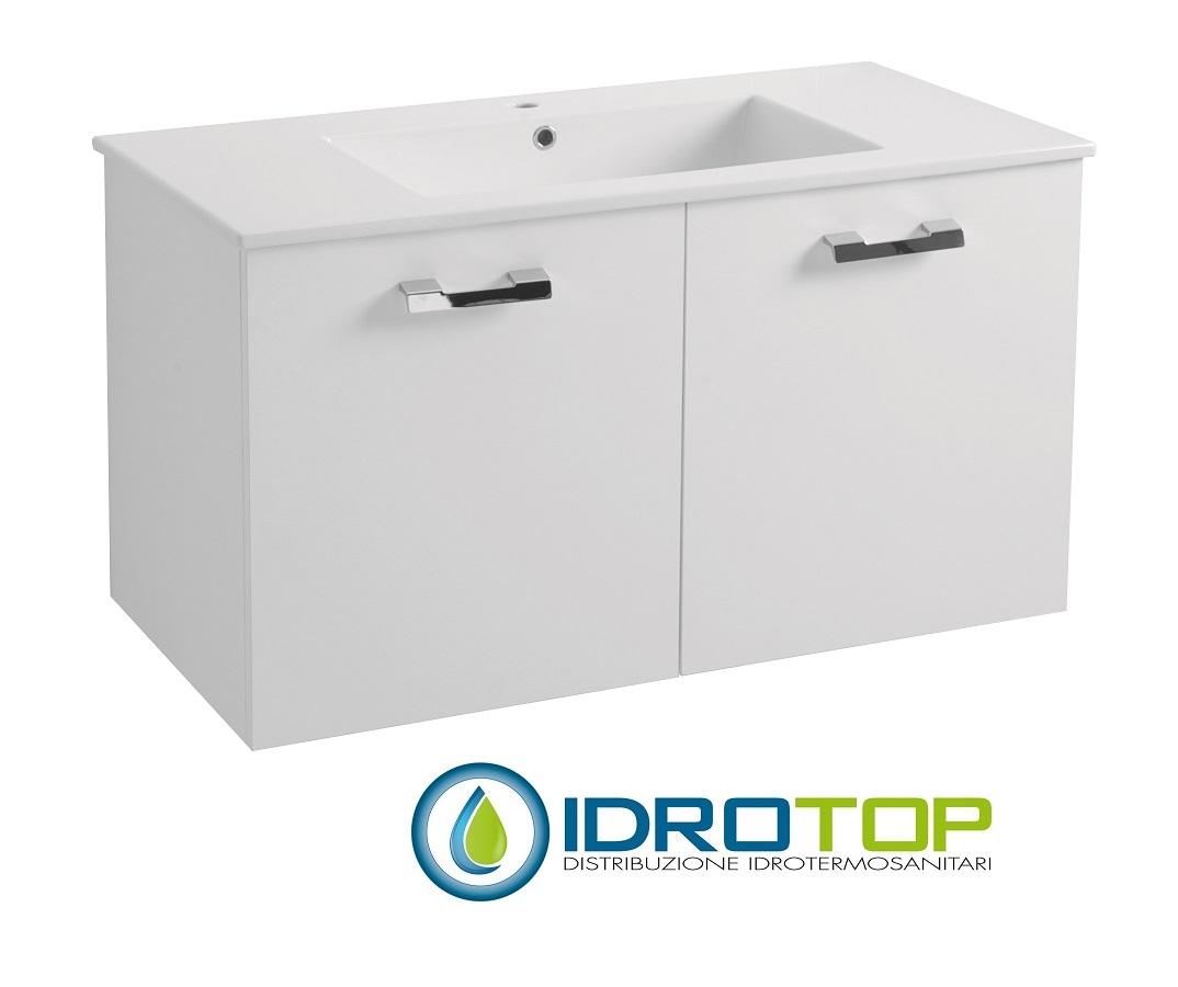 Mobile Sospeso Per Lavabo.Lavabo 107x52 In Ceramica Drop Con Mobile Sospeso 2 Ante Sifone Piletta Troppopieno E Fissaggi Per Lavabo Bianco